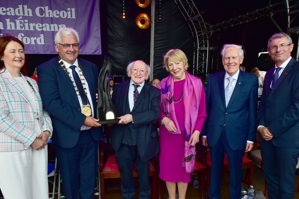 A presentation was made to President Michael D Higgins during the opening of the Fleadh Cheoil na hEireann. Pic: Jim Campbell